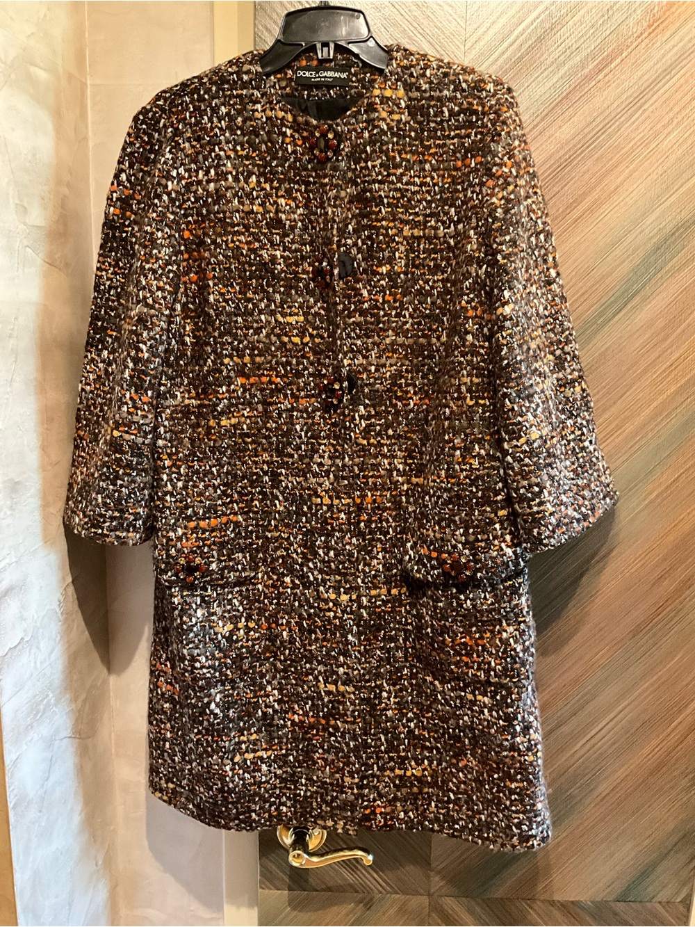 Dolce & Gabbana Brown Multi-Tone Tweed Coat